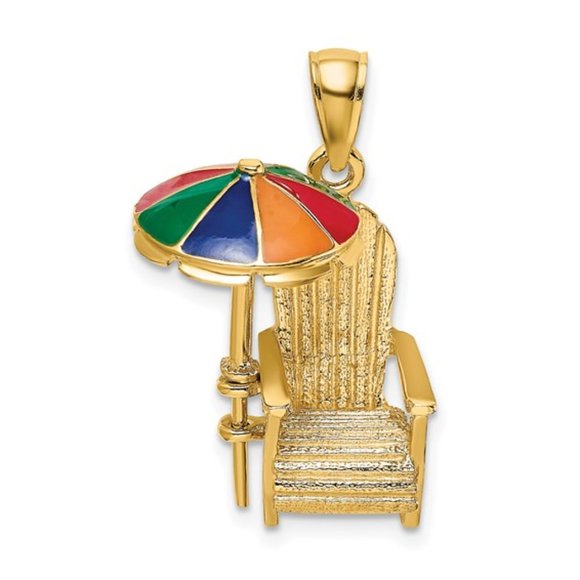 14k Yellow Gold 3-D Adirondack Beach Chair w multi color enamel Umbrella Pendant - Picture 4 of 4